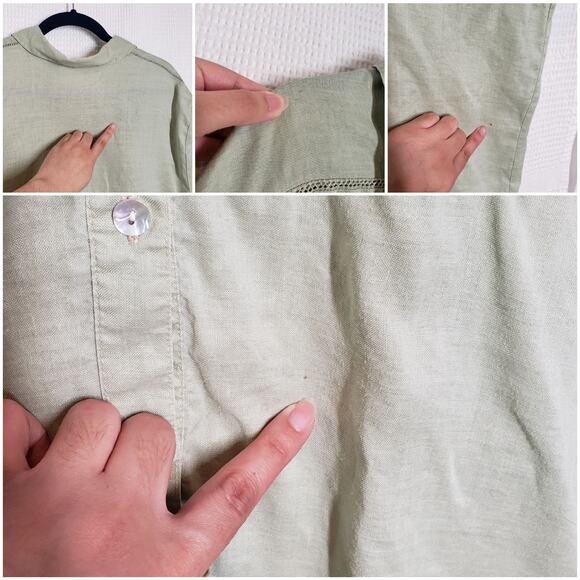 Vintage Ravel Button Up Shirt Women 2X Sage Green Short Sleeve Ramie Coastal - Picture 15 of 16